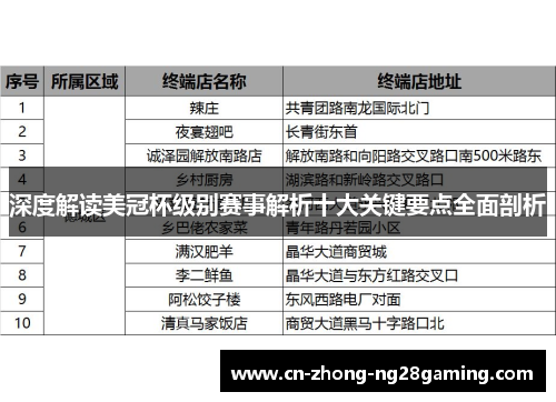 深度解读美冠杯级别赛事解析十大关键要点全面剖析